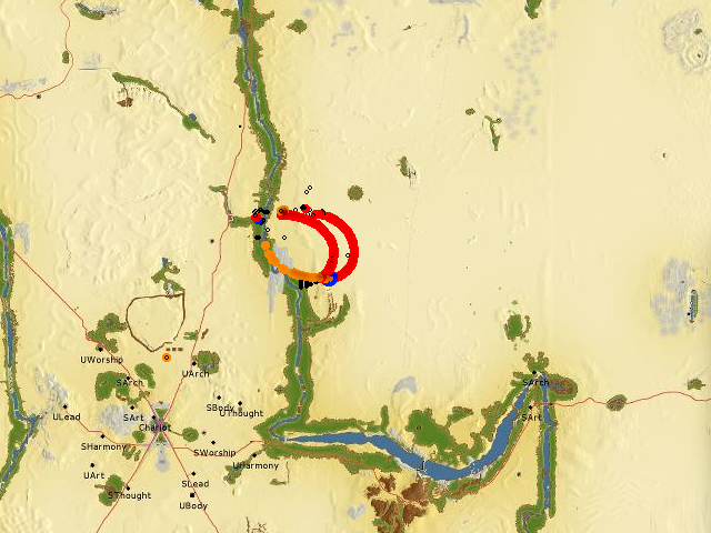 Dowse map of near NE Nomads' Paradise, at perception=2